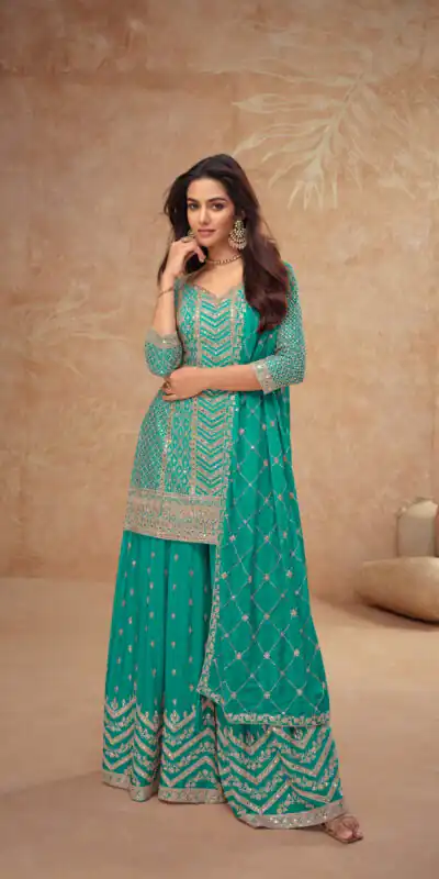 Firozi Chinon Sequence Work Salwar Suit | Jump Suits, Salwar suit, Casual Suits, Creative suits, Designer Suits, Palazzo Suits, Party Wear Suits, Patiala Suits, Straight Suits