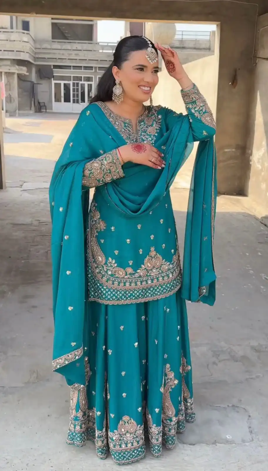 Firozi Chinon Silk Embroidery Work Salwar Suit | Jump Suits, Salwar suit, Casual Suits, Creative suits, Designer Suits, Palazzo Suits, Party Wear Suits, Patiala Suits, Straight Suits