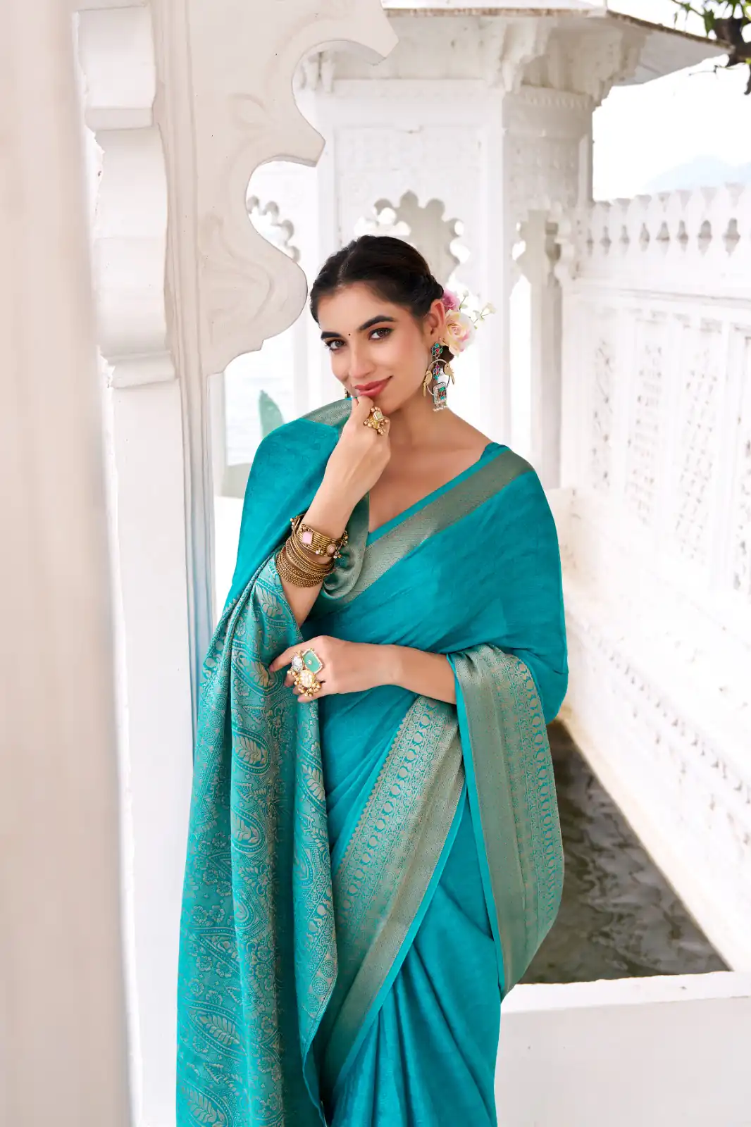 Firozi Chinon Zari Work Saree | Sarees, Bollywood Sarees, Creative Sarees, Designer Sarees, Embroidered Sarees, Ethnic Saree, Modern Digital sarees, Party Wear Sarees