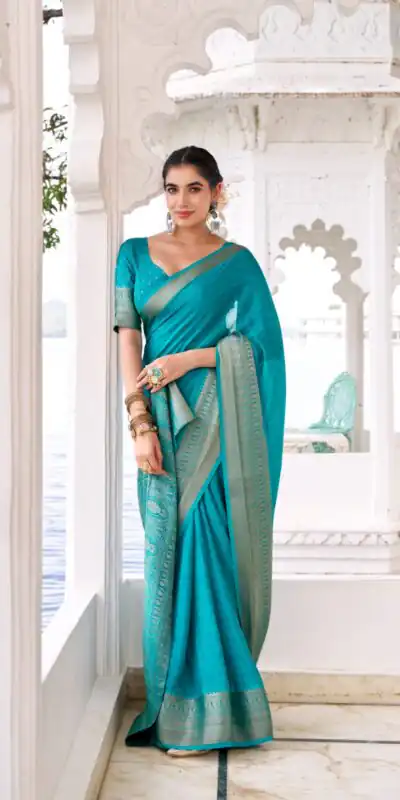 Firozi Chinon Zari Work Saree | Sarees, Bollywood Sarees, Creative Sarees, Designer Sarees, Embroidered Sarees, Ethnic Saree, Modern Digital sarees, Party Wear Sarees