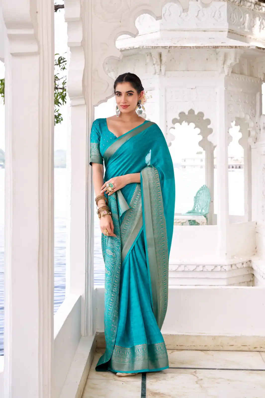 Firozi Chinon Zari Work Saree | Sarees, Bollywood Sarees, Creative Sarees, Designer Sarees, Embroidered Sarees, Ethnic Saree, Modern Digital sarees, Party Wear Sarees