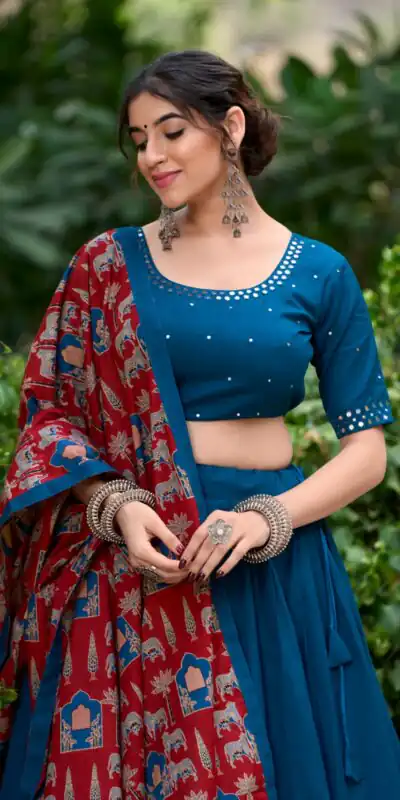 Firozi Cotton Plain Lehenga Choli | Lehenga, Bollywood Lehenga, Creative Lehenga, Designer Lehenga, Embroidered Lehenga, Party Wear Lehenga