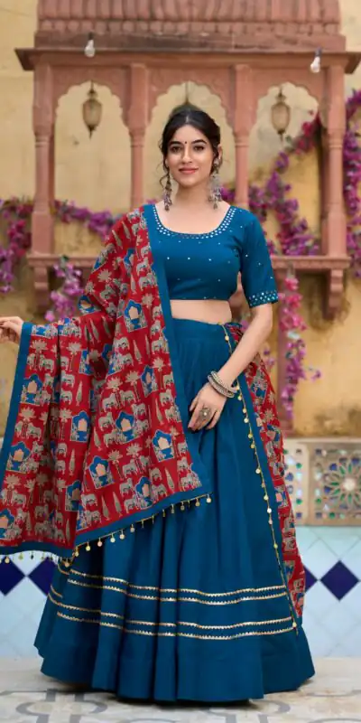 Firozi Cotton Plain Lehenga Choli | Lehenga, Bollywood Lehenga, Creative Lehenga, Designer Lehenga, Embroidered Lehenga, Party Wear Lehenga