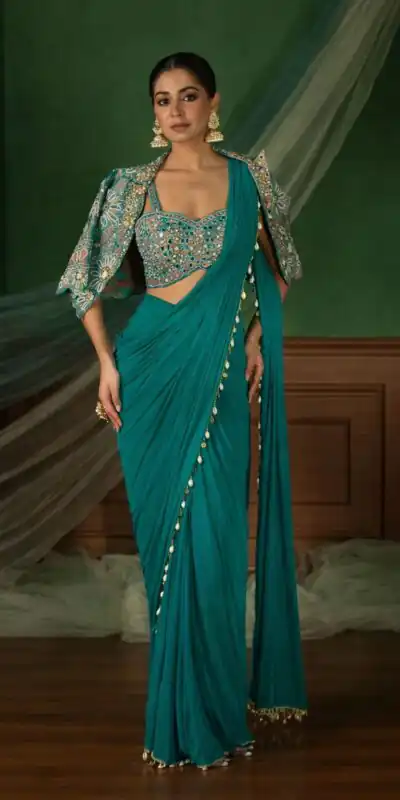 Firozi Crap Silk Embroidery Lace Work Saree | Sarees, Bollywood Sarees, Creative Sarees, Designer Sarees, Embroidered Sarees, Ethnic Saree, Modern Digital sarees, Party Wear Sarees