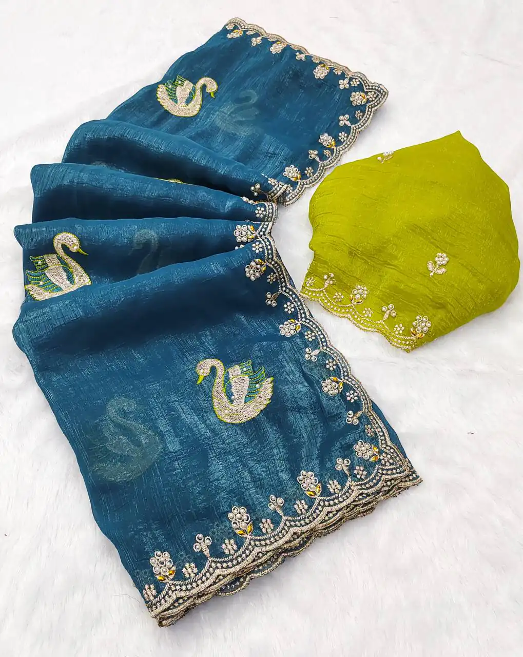Firozi Crunchy Chiffon Diamond Work Saree | Sarees, Bollywood Sarees, Creative Sarees, Designer Sarees, Embroidered Sarees, Ethnic Saree, Modern Digital sarees, Party Wear Sarees
