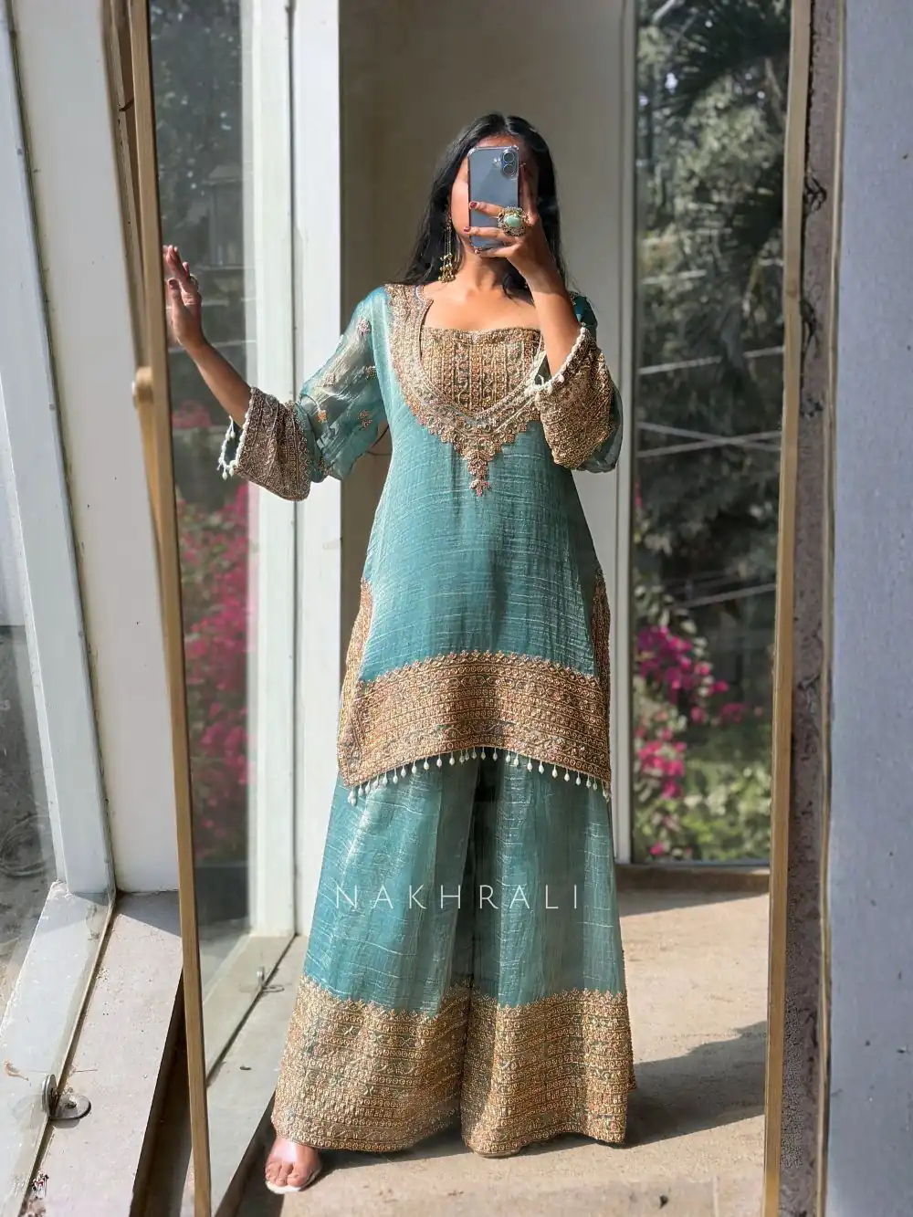 Firozi Fendy Silk Border Lace Work Salwar Suit | Jump Suits, Salwar suit, Casual Suits, Creative suits, Designer Suits, Palazzo Suits, Party Wear Suits, Patiala Suits, Straight Suits