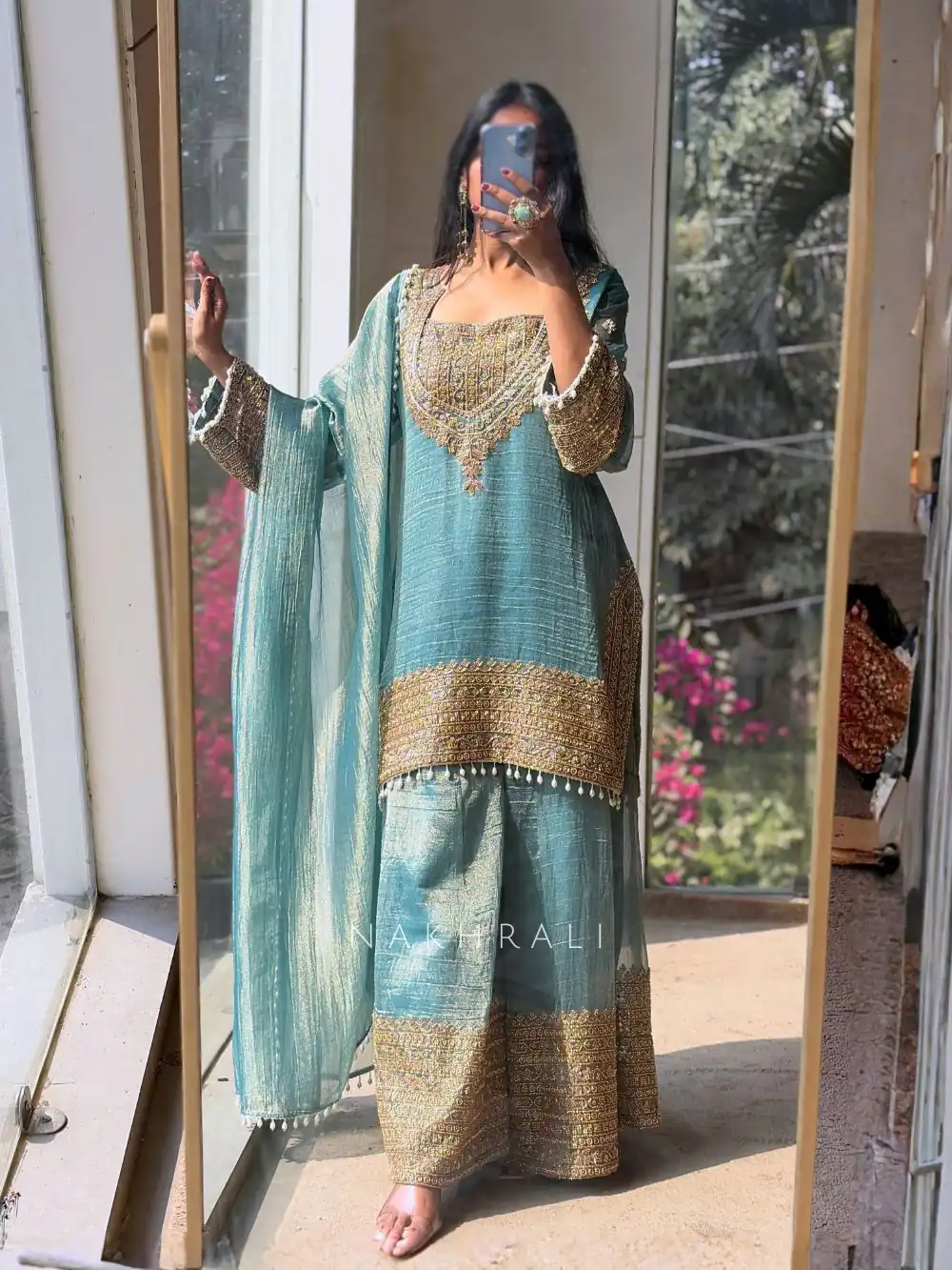Firozi Fendy Silk Border Lace Work Salwar Suit | Jump Suits, Salwar suit, Casual Suits, Creative suits, Designer Suits, Palazzo Suits, Party Wear Suits, Patiala Suits, Straight Suits