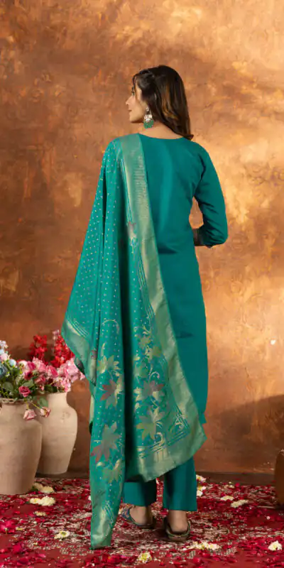 Firozi Marina Silk Embroidery Work Salwar Suit | Jump Suits, Salwar suit, Casual Suits, Creative suits, Designer Suits, Palazzo Suits, Party Wear Suits, Patiala Suits, Straight Suits