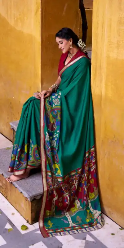 Firozi Polyester Kalamkari Saree | Sarees, Bollywood Sarees, Creative Sarees, Designer Sarees, Embroidered Sarees, Ethnic Saree, Modern Digital sarees, Party Wear Sarees