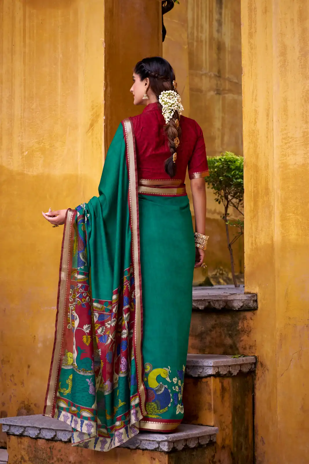 Firozi Polyester Kalamkari Saree | Sarees, Bollywood Sarees, Creative Sarees, Designer Sarees, Embroidered Sarees, Ethnic Saree, Modern Digital sarees, Party Wear Sarees