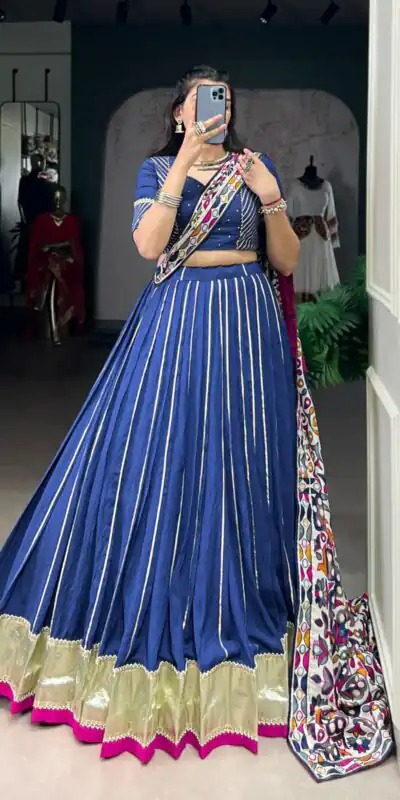 Firozi Pure Chanderi Zari Work Gotta Patti Lehenga Choli | Lehenga, Bollywood Lehenga, Creative Lehenga, Designer Lehenga, Embroidered Lehenga, Party Wear Lehenga
