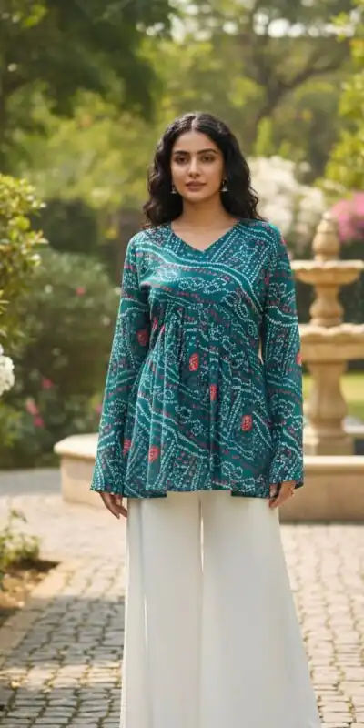 Firozi Pure Georgette With Printed Kurti | Kurti, Bollywood Kurti, Creative Kurtis, Designer Kurti, Party Wear Kurti, Selfie Kurti