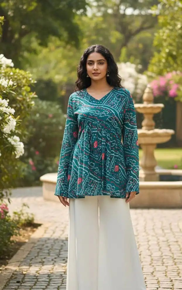 Firozi Pure Georgette With Printed Kurti | Kurti, Bollywood Kurti, Creative Kurtis, Designer Kurti, Party Wear Kurti, Selfie Kurti