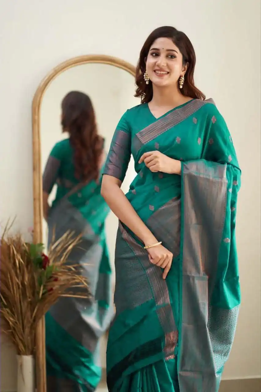 Firozi Soft Lichi Silk Lace Border Saree | Sarees, Bollywood Sarees, Creative Sarees, Designer Sarees, Embroidered Sarees, Ethnic Saree, Modern Digital sarees, Party Wear Sarees