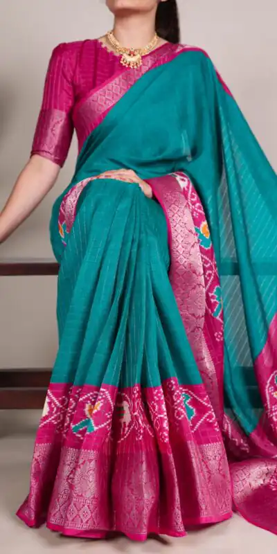 Firozi Tussar Chex Patola Saree | Sarees, Bollywood Sarees, Creative Sarees, Designer Sarees, Embroidered Sarees, Ethnic Saree, Modern Digital sarees, Party Wear Sarees