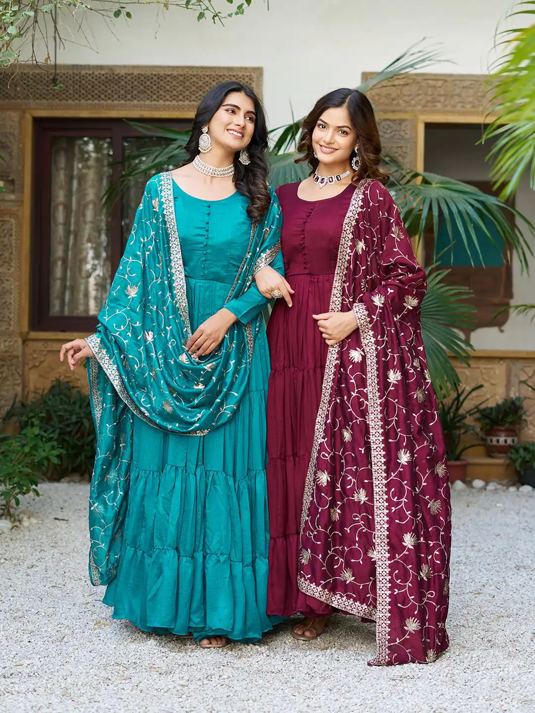 Firozi Vichitra Silk Embroidery Work Gown | Jump Suits, Salwar suit, Casual Suits, Creative suits, Designer Suits, Palazzo Suits, Party Wear Suits, Patiala Suits, Straight Suits