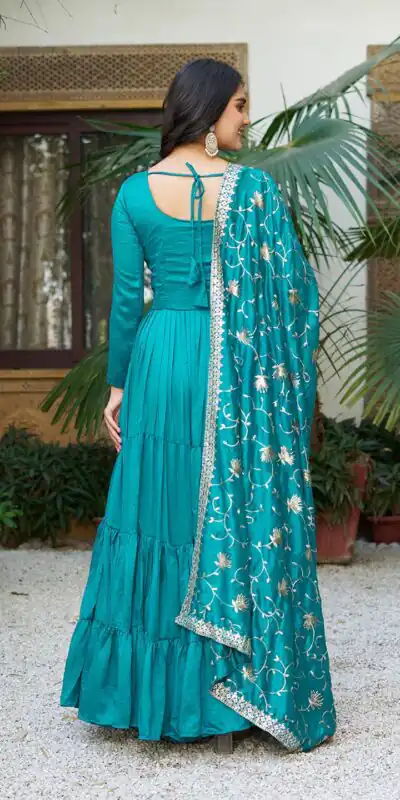 Firozi Vichitra Silk Embroidery Work Gown | Jump Suits, Salwar suit, Casual Suits, Creative suits, Designer Suits, Palazzo Suits, Party Wear Suits, Patiala Suits, Straight Suits