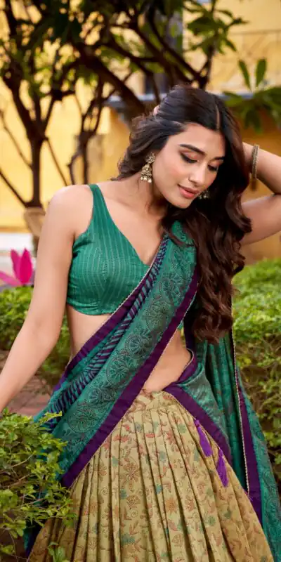 Firozi Vichitra Silk Printed Lehenga Choli | Lehenga, Bollywood Lehenga, Creative Lehenga, Designer Lehenga, Embroidered Lehenga, Party Wear Lehenga