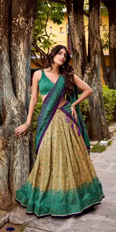 Firozi Vichitra Silk Printed Lehenga Choli | Lehenga, Bollywood Lehenga, Creative Lehenga, Designer Lehenga, Embroidered Lehenga, Party Wear Lehenga