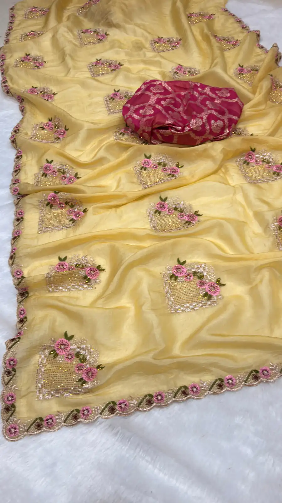 Gold Paper Silk Crush With Embroider Saree | Sarees, Bollywood Sarees, Creative Sarees, Designer Sarees, Embroidered Sarees, Ethnic Saree, Modern Digital sarees, Party Wear Sarees