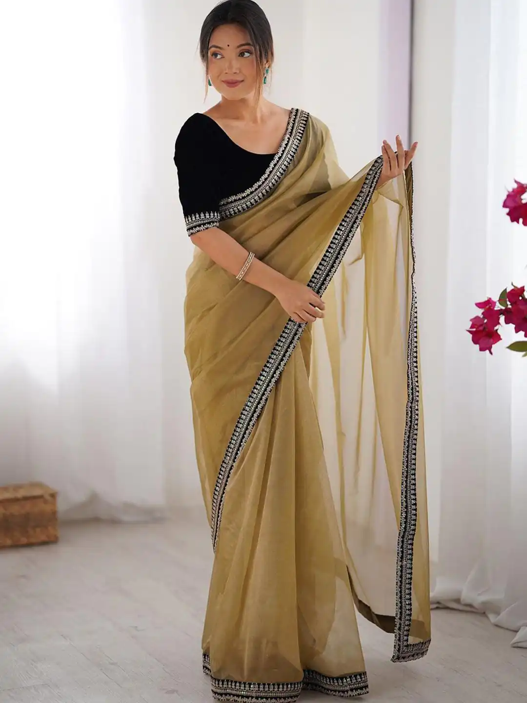 Gold Soft Twil Net Silk Embroidery Work Saree | Sarees, Bollywood Sarees, Creative Sarees, Designer Sarees, Embroidered Sarees, Ethnic Saree, Modern Digital sarees, Party Wear Sarees