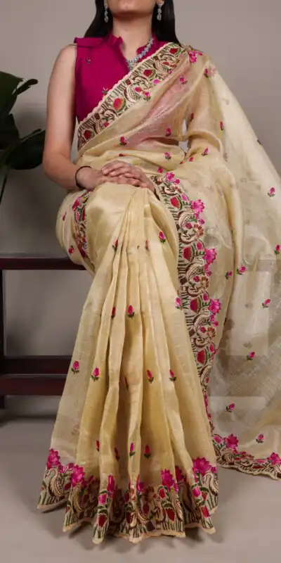Gold Zari Kota Tissue Embroidery Zari Work Saree | Sarees, Bollywood Sarees, Creative Sarees, Designer Sarees, Embroidered Sarees, Ethnic Saree, Modern Digital sarees, Party Wear Sarees