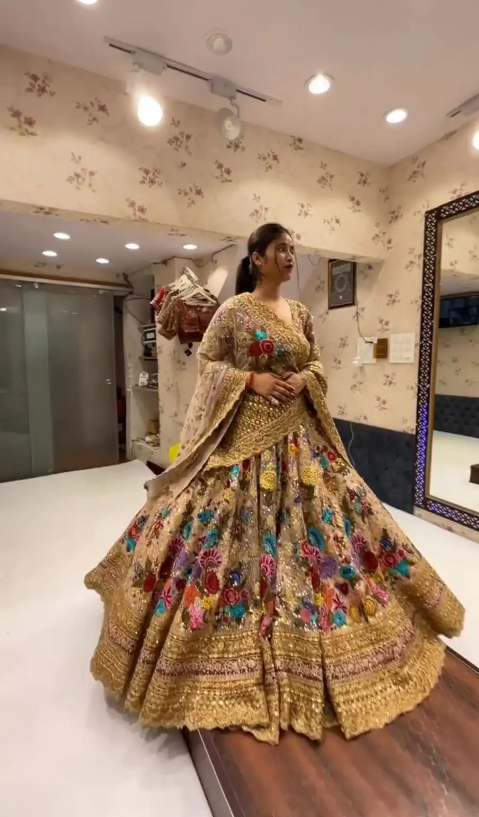 Golden Georgette Embroidered Sequins Lehenga Choli | Lehenga, Bollywood Lehenga, Creative Lehenga, Designer Lehenga, Embroidered Lehenga, Party Wear Lehenga