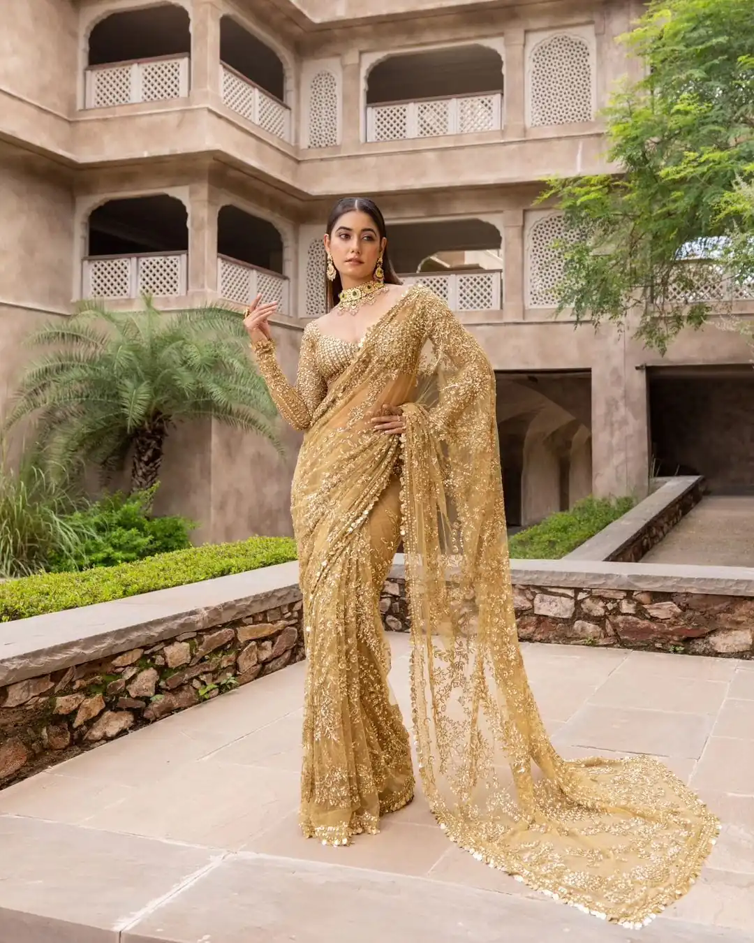 Golden Mono Net Embroidery Work Saree | Sarees, Bollywood Sarees, Creative Sarees, Designer Sarees, Embroidered Sarees, Ethnic Saree, Modern Digital sarees, Party Wear Sarees