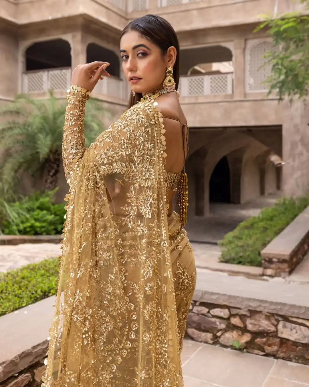 Golden Mono Net Embroidery Work Saree | Sarees, Bollywood Sarees, Creative Sarees, Designer Sarees, Embroidered Sarees, Ethnic Saree, Modern Digital sarees, Party Wear Sarees