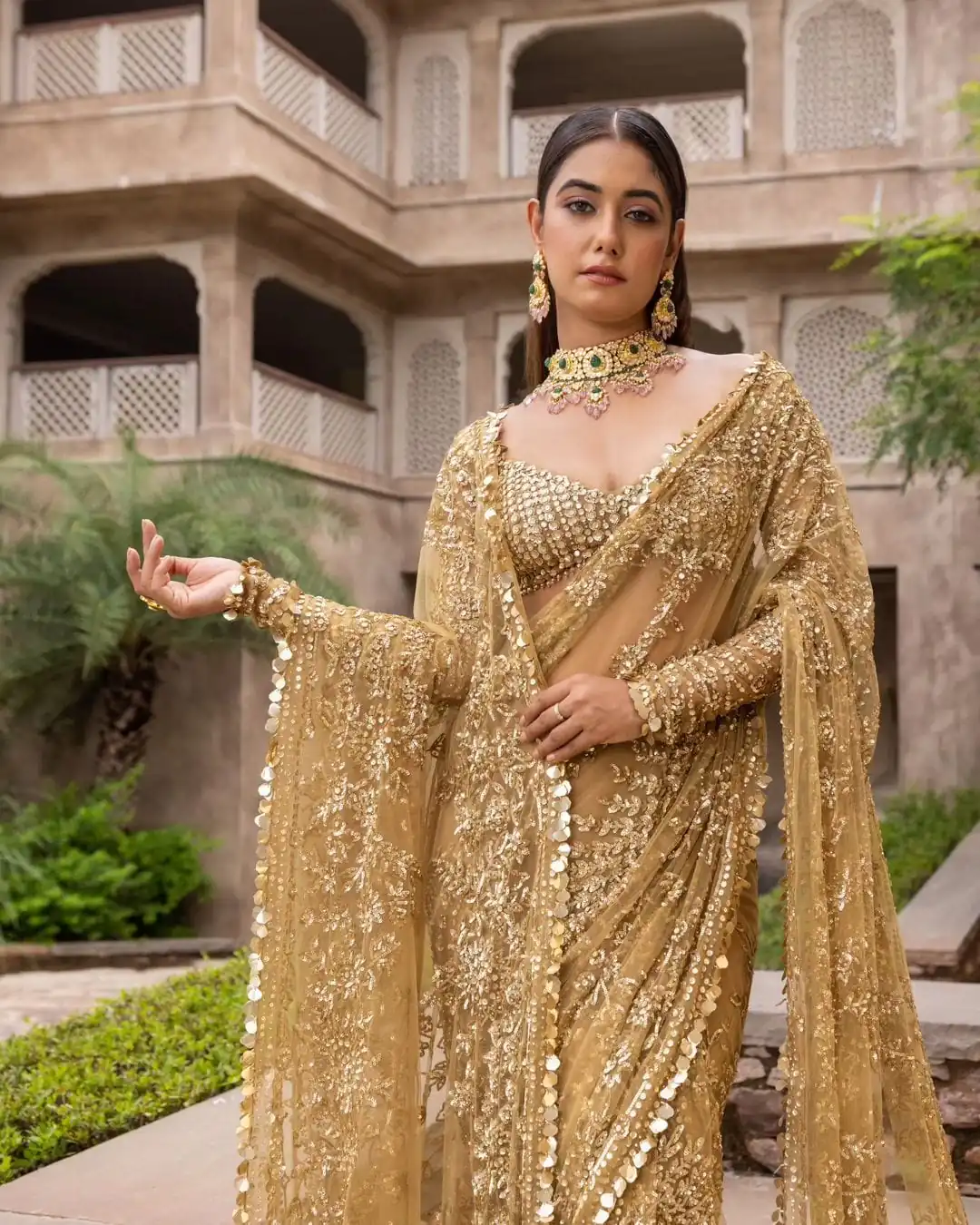Golden Mono Net Embroidery Work Saree | Sarees, Bollywood Sarees, Creative Sarees, Designer Sarees, Embroidered Sarees, Ethnic Saree, Modern Digital sarees, Party Wear Sarees