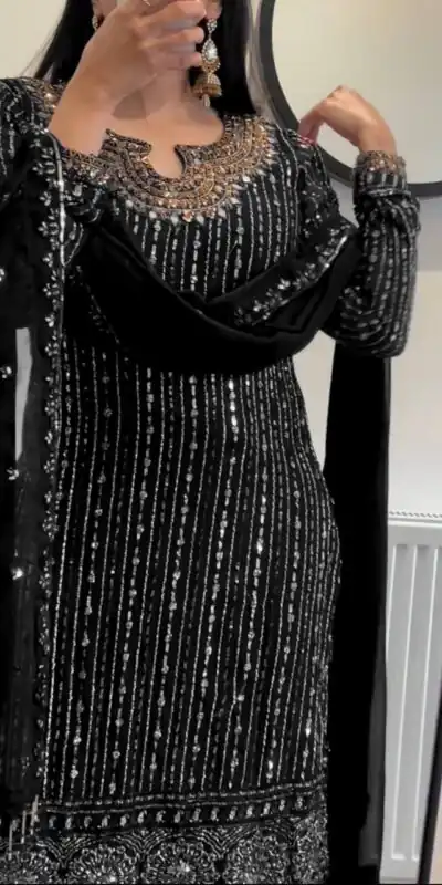 Gorgeous Black Georgette Thread Work Salwar Suit | Jump Suits, Salwar suit, Casual Suits, Creative suits, Designer Suits, Palazzo Suits, Party Wear Suits, Patiala Suits, Straight Suits
