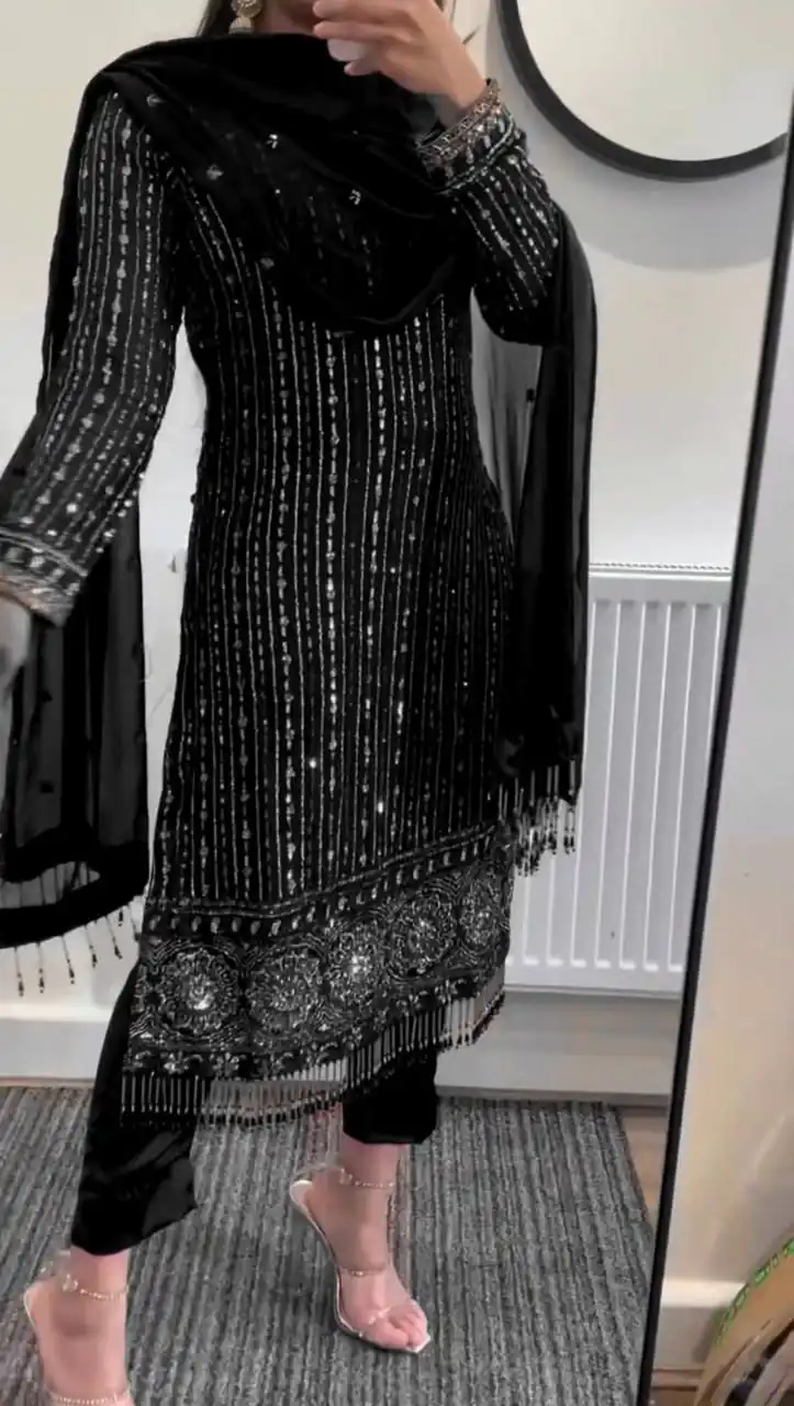 Gorgeous Black Georgette Thread Work Salwar Suit | Jump Suits, Salwar suit, Casual Suits, Creative suits, Designer Suits, Palazzo Suits, Party Wear Suits, Patiala Suits, Straight Suits