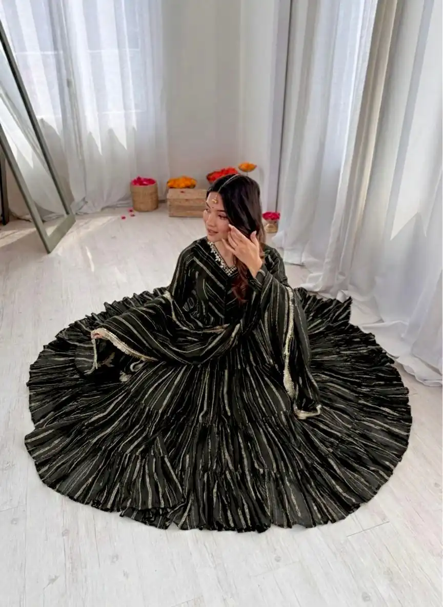 Graceful Black Mal Chanderi Mirror Lace Work Gown | Gowns, Bollywood Gowns, Creative Gowns, Designer Gowns, Embroidered Gowns, Party Wear Gowns