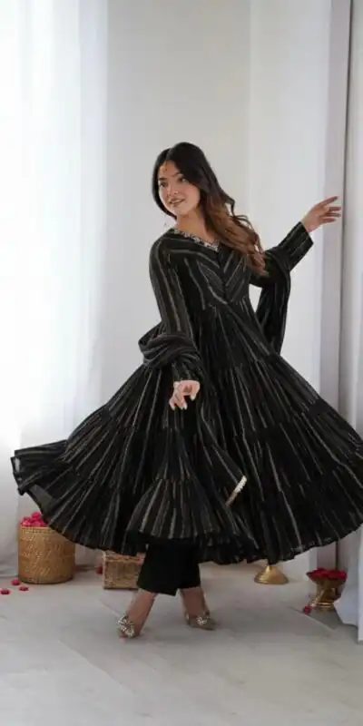 Graceful Black Mal Chanderi Mirror Lace Work Gown | Gowns, Bollywood Gowns, Creative Gowns, Designer Gowns, Embroidered Gowns, Party Wear Gowns