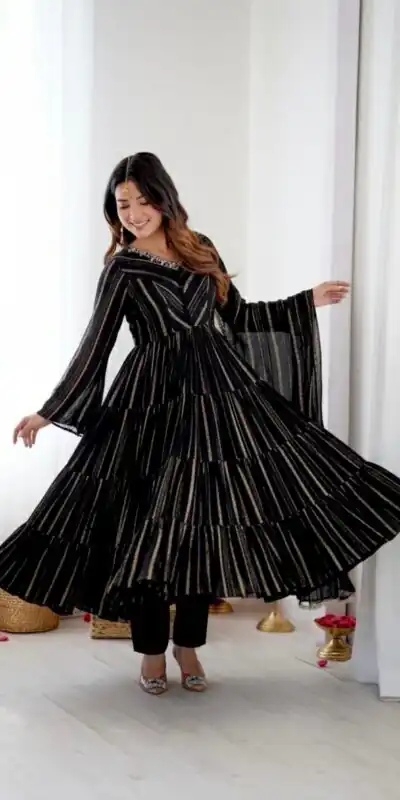 Graceful Black Mal Chanderi Mirror Lace Work Gown | Gowns, Bollywood Gowns, Creative Gowns, Designer Gowns, Embroidered Gowns, Party Wear Gowns