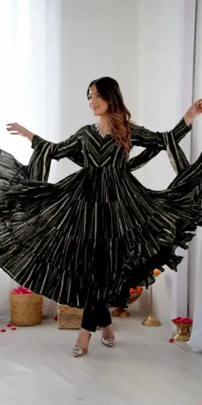 Graceful Black Mal Chanderi Mirror Lace Work Gown | Gowns, Bollywood Gowns, Creative Gowns, Designer Gowns, Embroidered Gowns, Party Wear Gowns