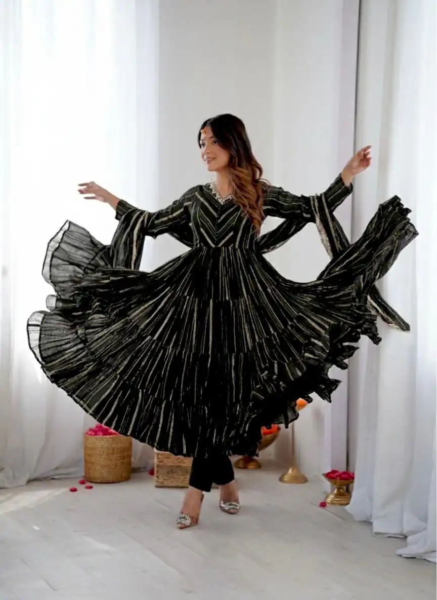 Graceful Black Mal Chanderi Mirror Lace Work Gown | Gowns, Bollywood Gowns, Creative Gowns, Designer Gowns, Embroidered Gowns, Party Wear Gowns