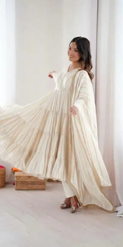 Graceful White Mal Chanderi Mirror Lace Work Gown | Gowns, Bollywood Gowns, Creative Gowns, Designer Gowns, Embroidered Gowns, Party Wear Gowns