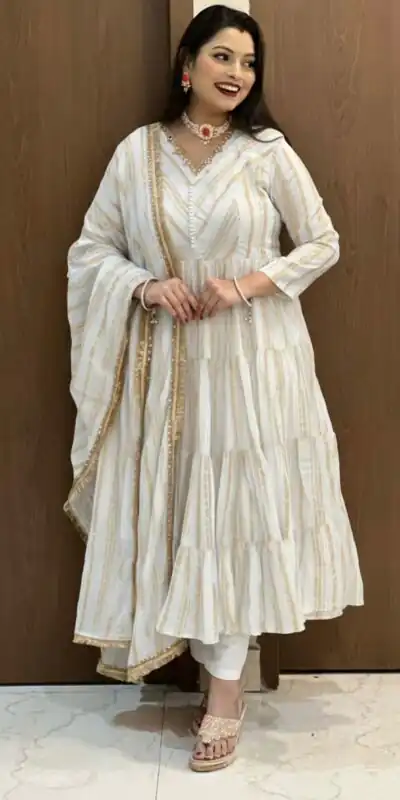 Graceful White Mal Chanderi Mirror Lace Work Gown | Gowns, Bollywood Gowns, Creative Gowns, Designer Gowns, Embroidered Gowns, Party Wear Gowns