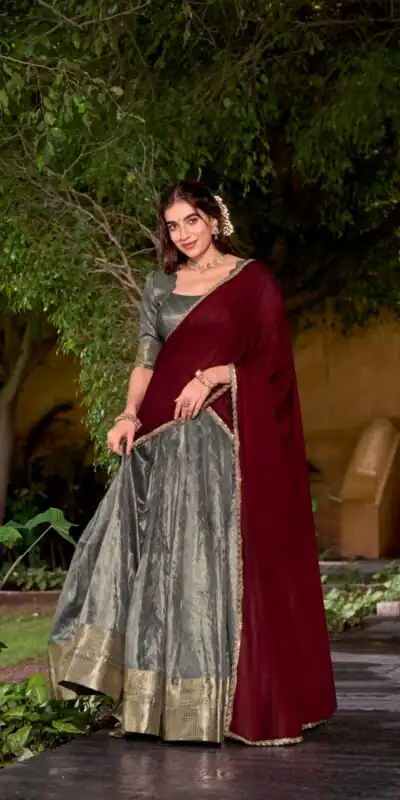 Gray Dupion Silk Zari Work Lehenga Choli | Lehenga, Bollywood Lehenga, Creative Lehenga, Designer Lehenga, Embroidered Lehenga, Party Wear Lehenga