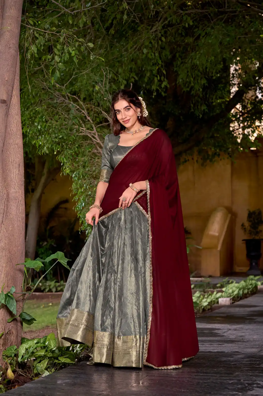 Gray Dupion Silk Zari Work Lehenga Choli | Lehenga, Bollywood Lehenga, Creative Lehenga, Designer Lehenga, Embroidered Lehenga, Party Wear Lehenga