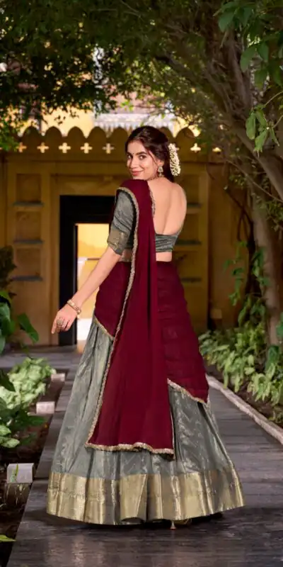 Gray Dupion Silk Zari Work Lehenga Choli | Lehenga, Bollywood Lehenga, Creative Lehenga, Designer Lehenga, Embroidered Lehenga, Party Wear Lehenga