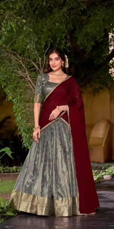 Gray Dupion Silk Zari Work Lehenga Choli | Lehenga, Bollywood Lehenga, Creative Lehenga, Designer Lehenga, Embroidered Lehenga, Party Wear Lehenga