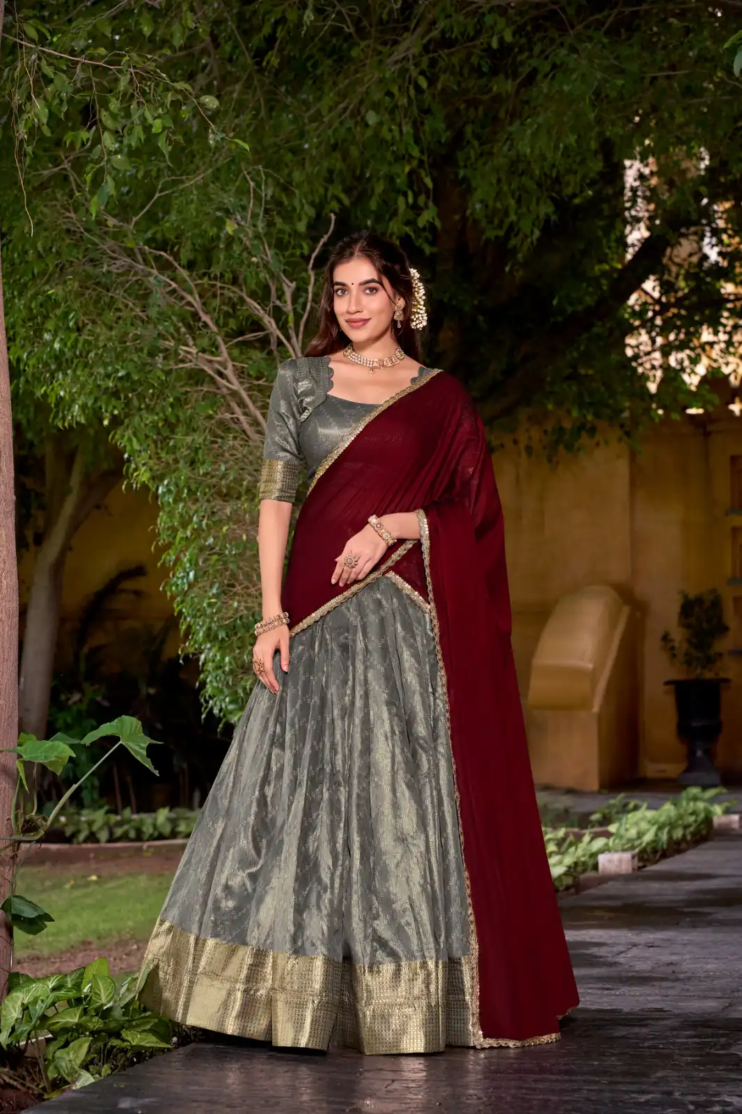 Gray Dupion Silk Zari Work Lehenga Choli | Lehenga, Bollywood Lehenga, Creative Lehenga, Designer Lehenga, Embroidered Lehenga, Party Wear Lehenga