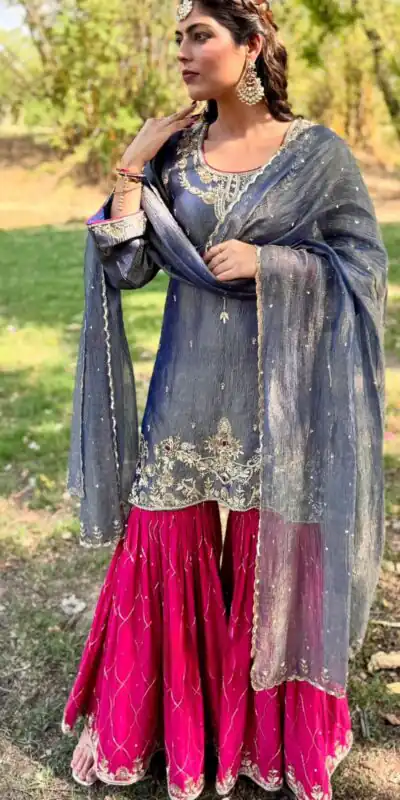 Gray Fandy With Embroidery Work Salwar Suit | Jump Suits, Tops & Bottoms, Track Suits, Salwar suit, Casual Suits, Creative suits, Designer Suits, Palazzo Suits, Party Wear Suits, Patiala Suits, Straight Suits, Trendy Wear