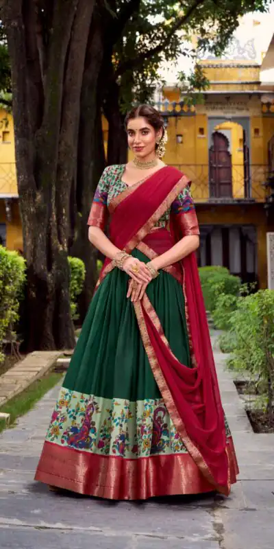Green Aastha Silk Lace Zari Work Lehenga Choli | Lehenga, Bollywood Lehenga, Creative Lehenga, Designer Lehenga, Embroidered Lehenga, Party Wear Lehenga