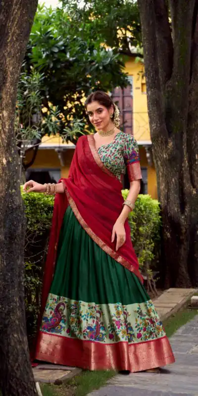 Green Aastha Silk Lace Zari Work Lehenga Choli | Lehenga, Bollywood Lehenga, Creative Lehenga, Designer Lehenga, Embroidered Lehenga, Party Wear Lehenga