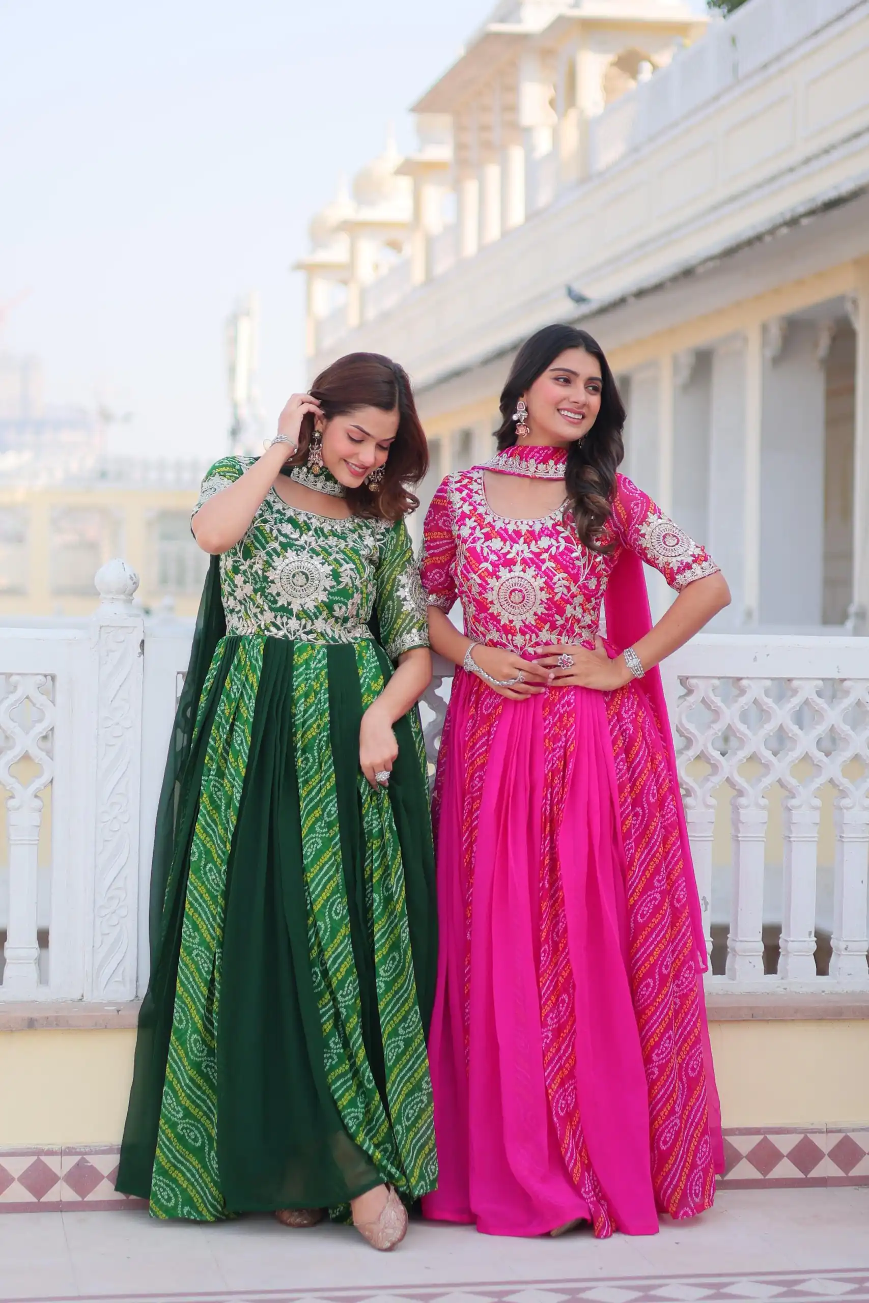 Green Bandhej Fox Georgette Sequence Work Gown | Gowns, Bollywood Gowns, Creative Gowns, Designer Gowns, Embroidered Gowns, Party Wear Gowns
