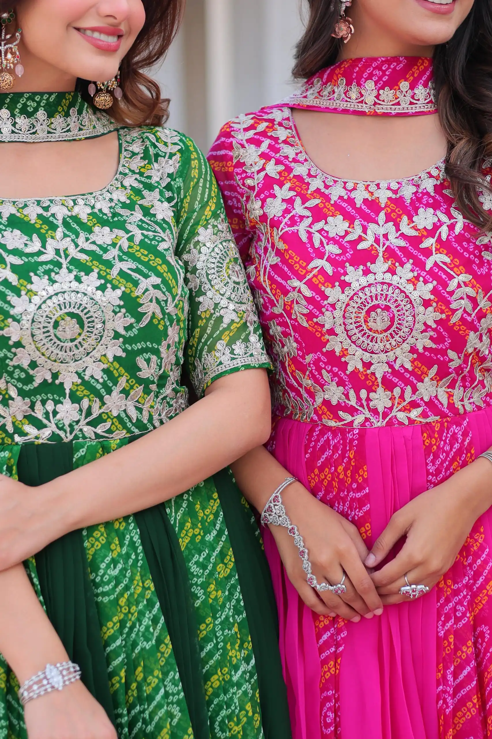 Green Bandhej Fox Georgette Sequence Work Gown | Gowns, Bollywood Gowns, Creative Gowns, Designer Gowns, Embroidered Gowns, Party Wear Gowns