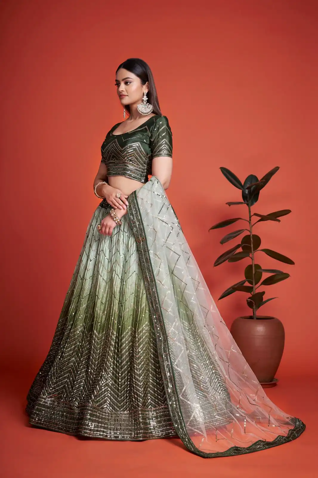 Green Chinon Embroidery and Sequins Lehenga Choli | Lehenga, Bollywood Lehenga, Creative Lehenga, Designer Lehenga, Embroidered Lehenga, Party Wear Lehenga